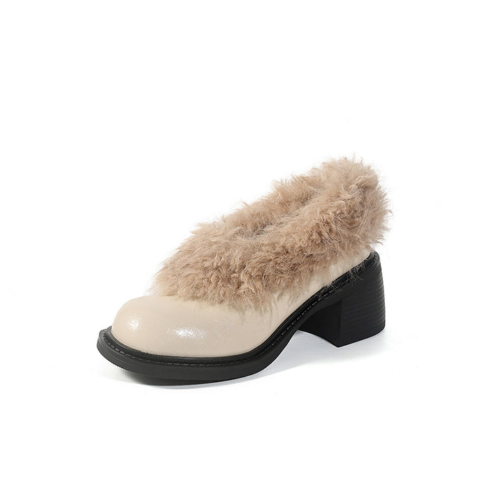 Mules en cuir de vache shaggy pour femmes, chaussures décontractées en fausse fourrure en gris/noir/beige