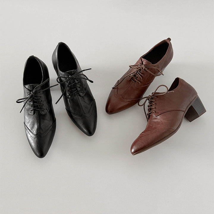 Chaussures Oxford en Cuir Fait Main, Vintage, Classiques à Bout Pointu en Noir/Marron