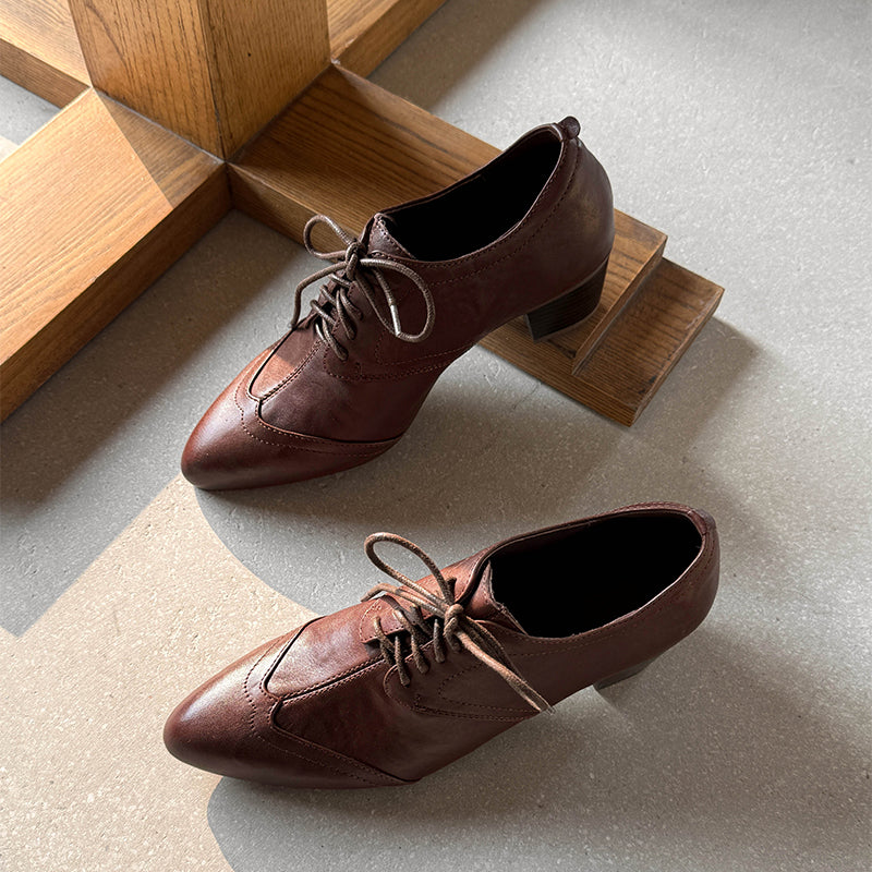 Chaussures Oxford en Cuir Fait Main, Vintage, Classiques à Bout Pointu en Noir/Marron