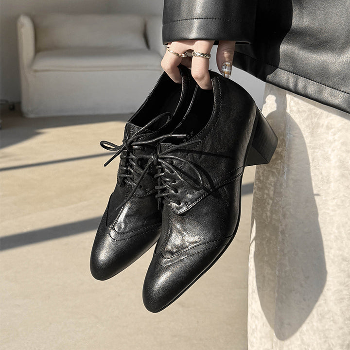 Chaussures Oxford en Cuir Fait Main, Vintage, Classiques à Bout Pointu en Noir/Marron