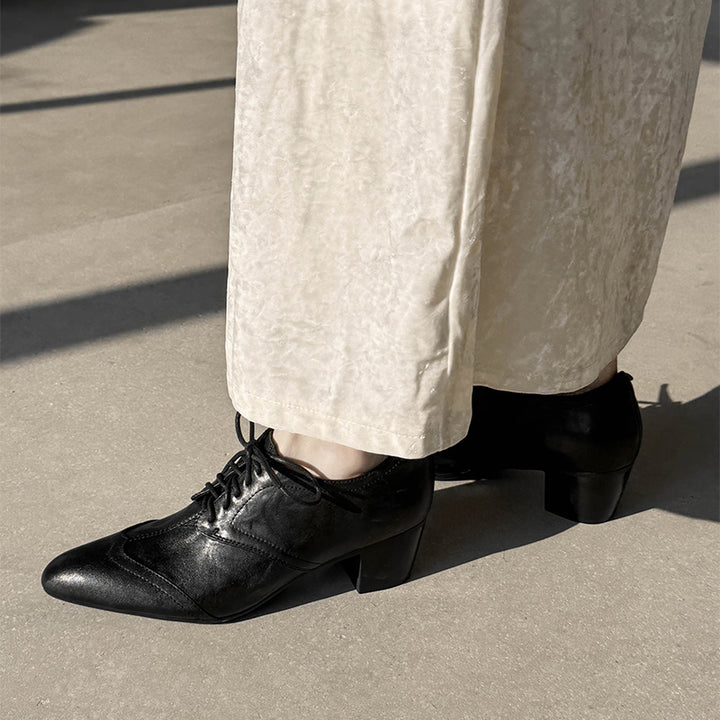 Chaussures Oxford en Cuir Fait Main, Vintage, Classiques à Bout Pointu en Noir/Marron