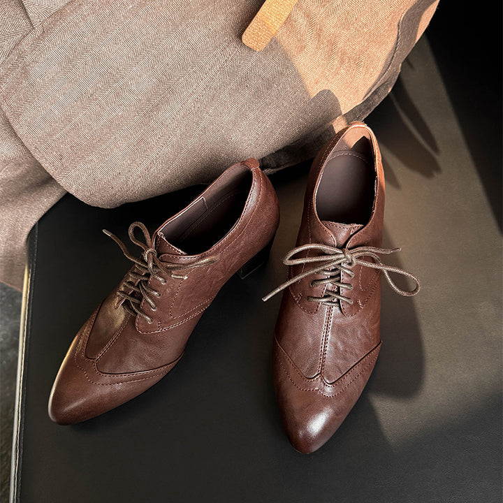 Chaussures Oxford en Cuir Fait Main, Vintage, Classiques à Bout Pointu en Noir/Marron
