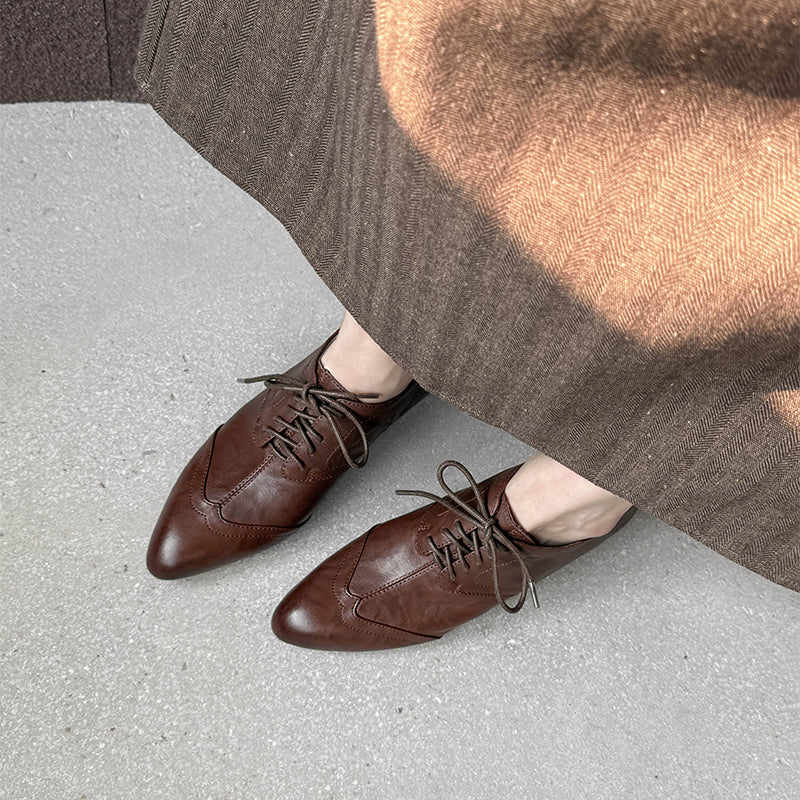 Chaussures Oxford en Cuir Fait Main, Vintage, Classiques à Bout Pointu en Noir/Marron