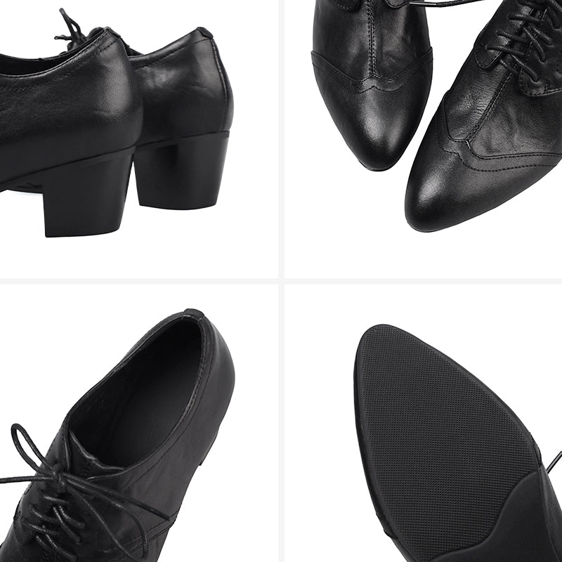 Chaussures Oxford en Cuir Fait Main, Vintage, Classiques à Bout Pointu en Noir/Marron