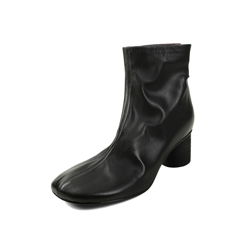 Bottes courtes en cuir vintage, élégantes, à zip arrière, ajustées pour femmes en Noir/Marron