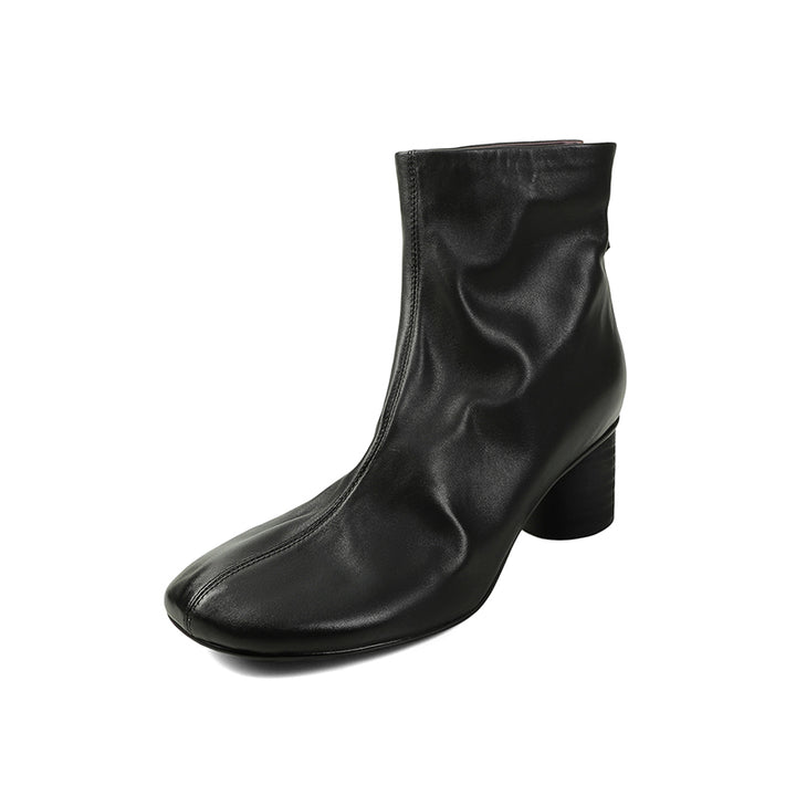 Bottes courtes en cuir vintage, élégantes, à zip arrière, ajustées pour femmes en Noir/Marron