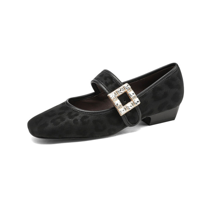 Escarpins Mary Jane en cuir verni faits main à talon bloc pour bureau en beige/noir