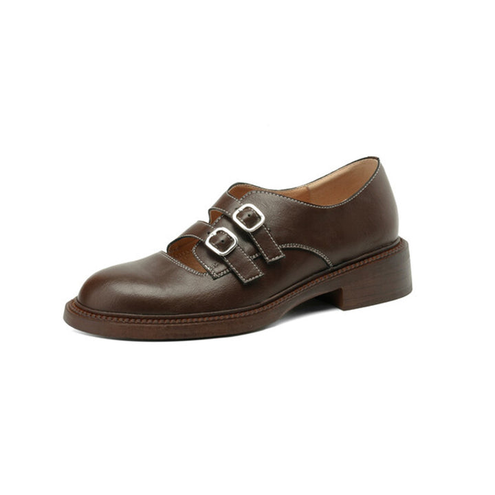 Vintage Handmade Cowhide Double Buckle Mary Jane Shoes in Brown/Black