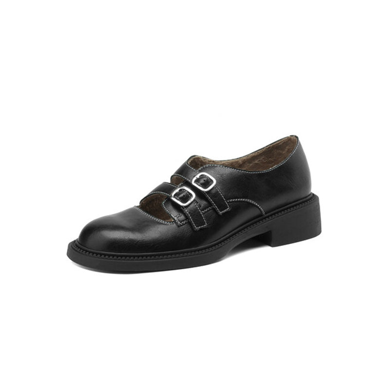 Vintage Handmade Cowhide Double Buckle Mary Jane Shoes in Brown/Black