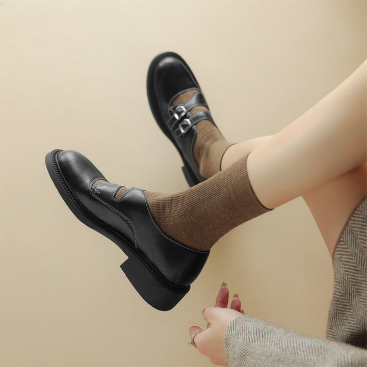 Vintage Handmade Cowhide Double Buckle Mary Jane Shoes in Brown/Black