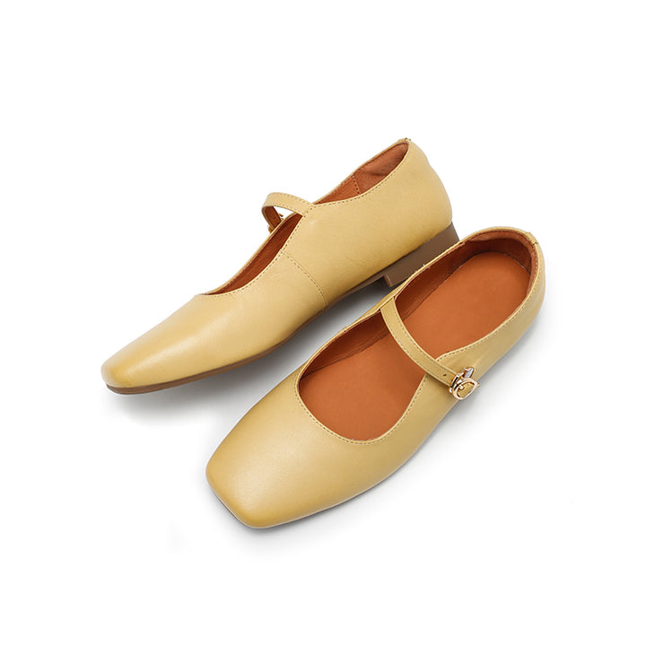 Ballerines Mary Jane en cuir de peau de mouton cirée à bout carré pour nains en beige/marron clair/jaune clair