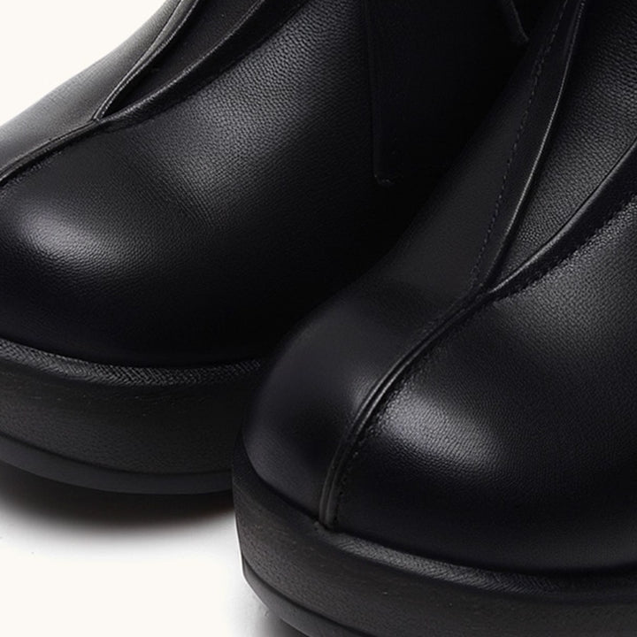 Bottes courtes à talon compensé rétro pour femmes, en cuir fait main, couleur personnalisée, en noir