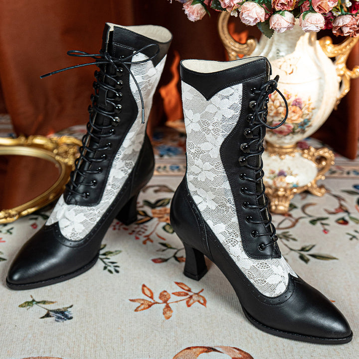 Bottes gothiques victorien à lacets faites à la main pour femmes, talon bobine de 70 mm en 2 couleurs
