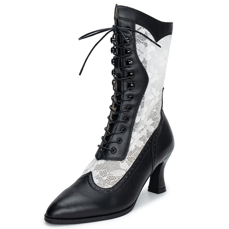 Bottes gothiques victorien à lacets faites à la main pour femmes, talon bobine de 70 mm en 2 couleurs