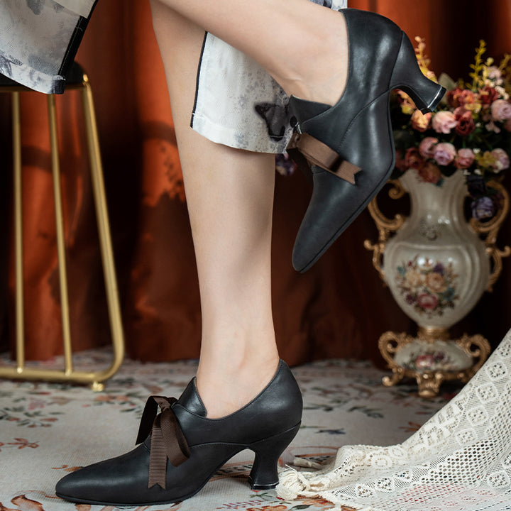 Pompes oxford edwardiennes vintage faites à la main, chaussures en cuir souple à lacets en noir