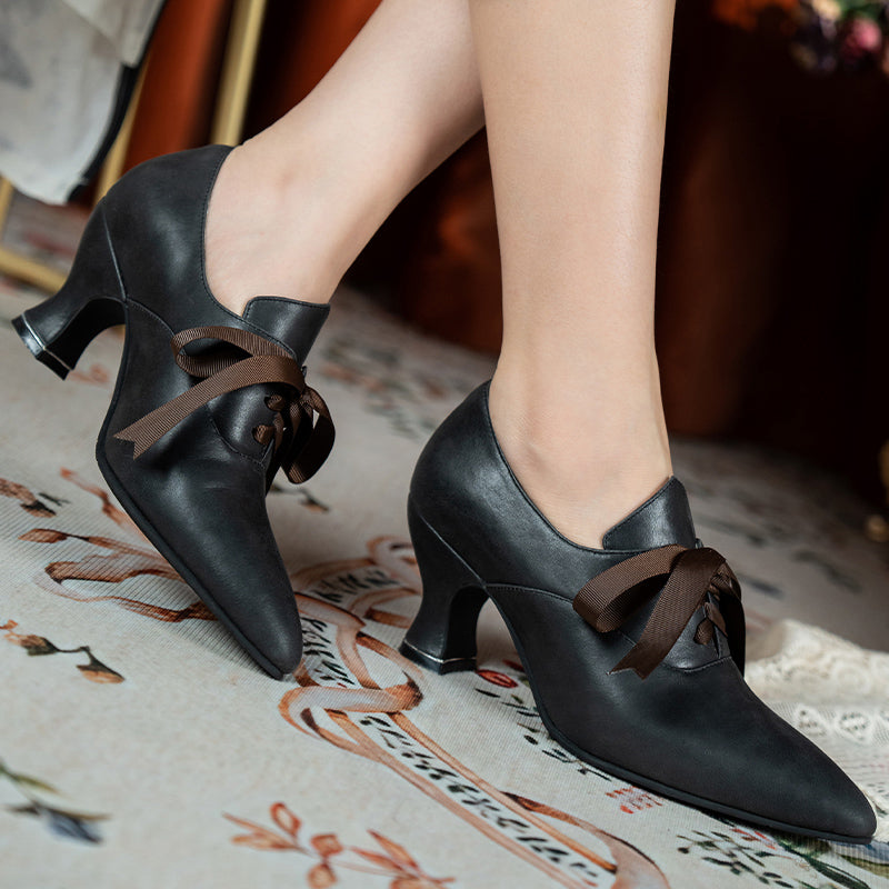 Pompes oxford edwardiennes vintage faites à la main, chaussures en cuir souple à lacets en noir