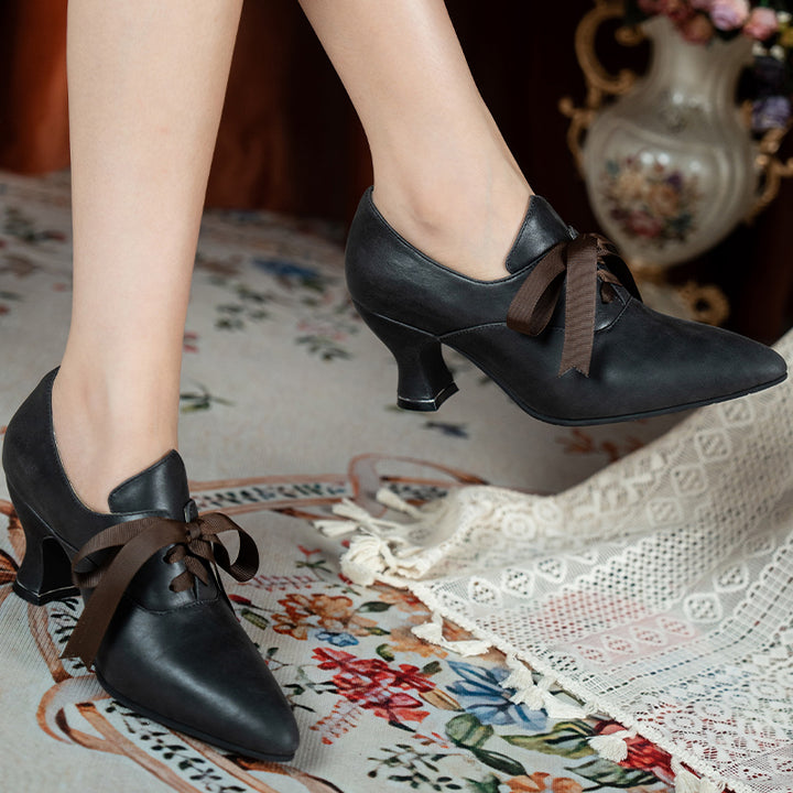 Pompes oxford edwardiennes vintage faites à la main, chaussures en cuir souple à lacets en noir