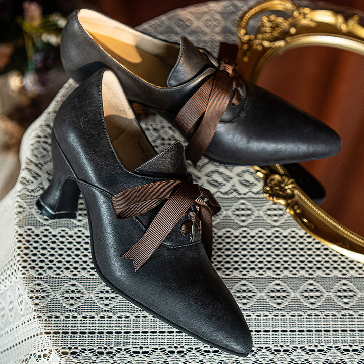 Pompes oxford edwardiennes vintage faites à la main, chaussures en cuir souple à lacets en noir