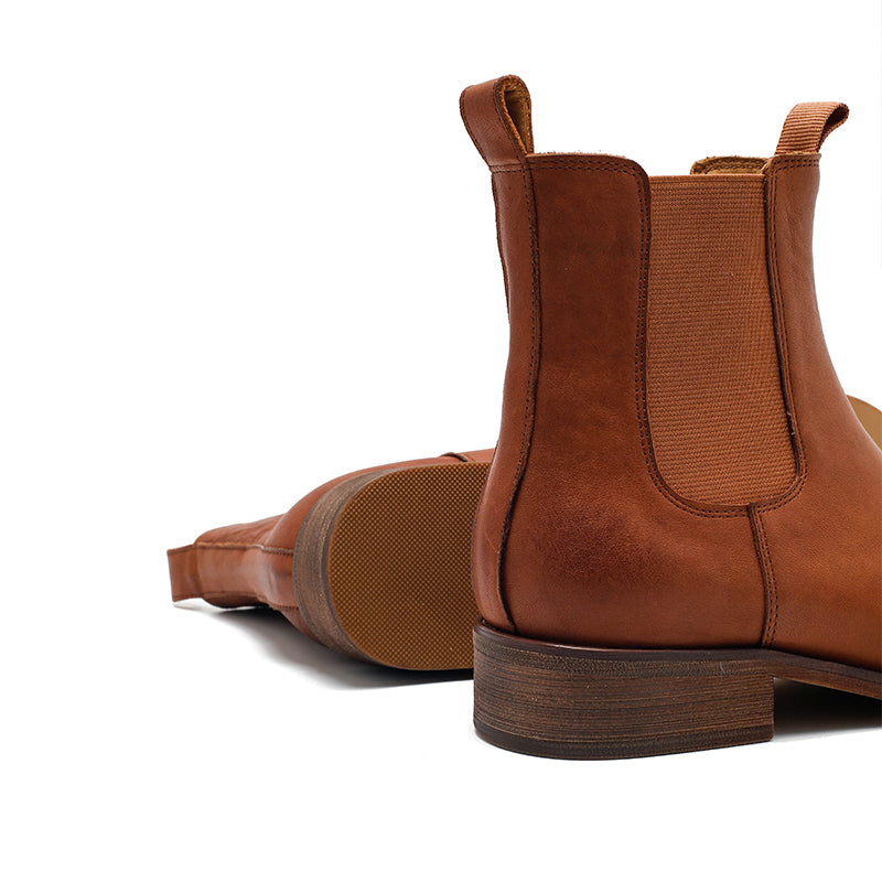 Bottines Chelsea en cuir vintage faites à la main pour femmes, bottes classiques en cuir de vachette en noir/marron