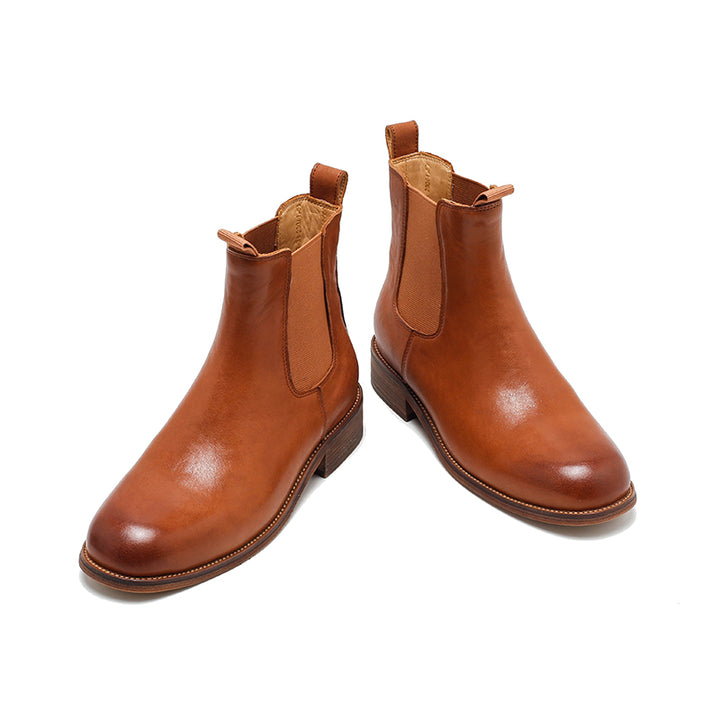 Bottines Chelsea en cuir vintage faites à la main pour femmes, bottes classiques en cuir de vachette en noir/marron