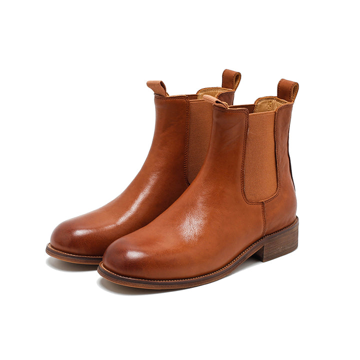 Bottines Chelsea en cuir vintage faites à la main pour femmes, bottes classiques en cuir de vachette en noir/marron