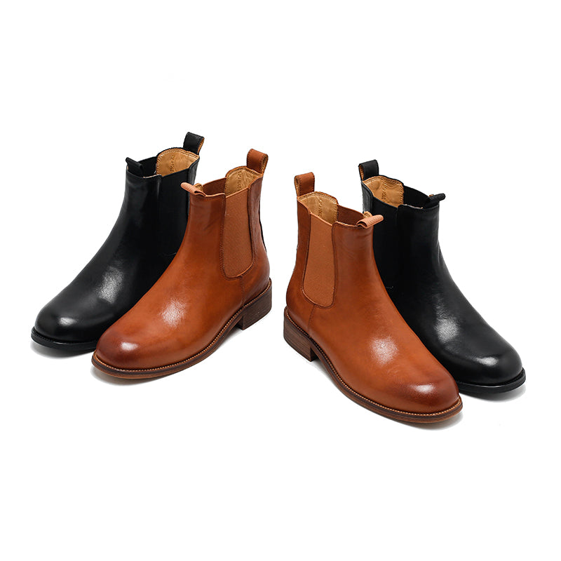 Bottines Chelsea en cuir vintage faites à la main pour femmes, bottes classiques en cuir de vachette en noir/marron