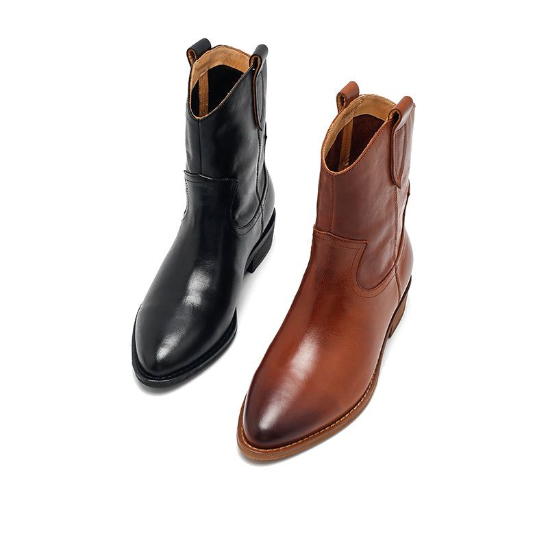 Bottes courtes western vintage en cuir de vache ciré faites à la main pour nains, bottes de cowboy en marron rouge/noir