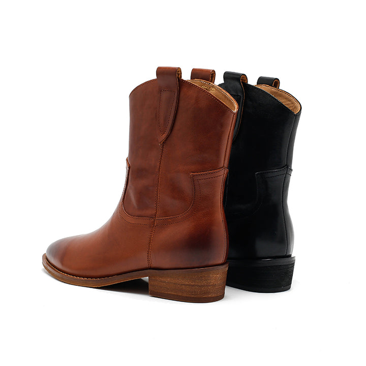 Bottes courtes western vintage en cuir de vache ciré faites à la main pour nains, bottes de cowboy en marron rouge/noir