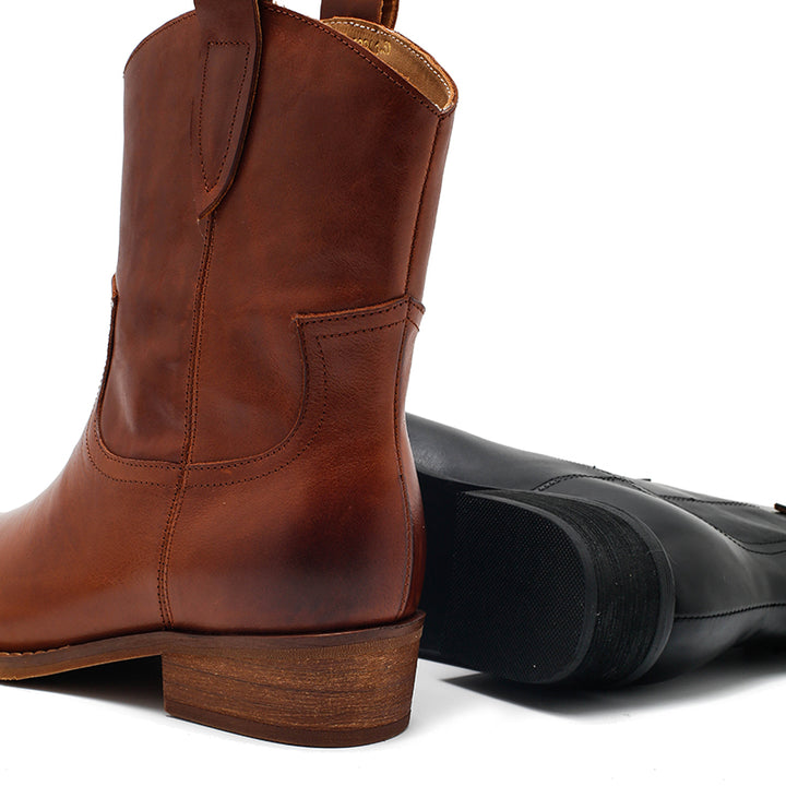 Bottes courtes western vintage en cuir de vache ciré faites à la main pour nains, bottes de cowboy en marron rouge/noir