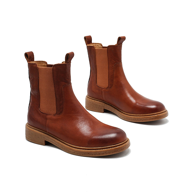 Bottes Chelsea vintage en cuir faites à la main pour femmes, bottes courtes en noir/café/marron