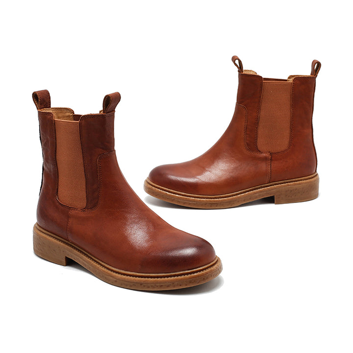 Bottes Chelsea vintage en cuir faites à la main pour femmes, bottes courtes en noir/café/marron