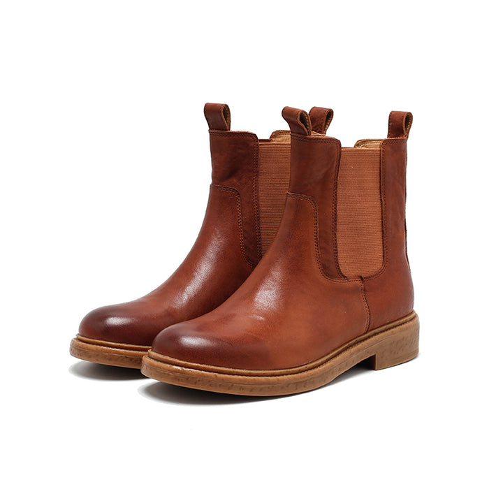 Bottes Chelsea vintage en cuir faites à la main pour femmes, bottes courtes en noir/café/marron