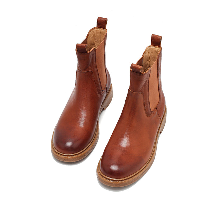 Bottes Chelsea vintage en cuir faites à la main pour femmes, bottes courtes en noir/café/marron