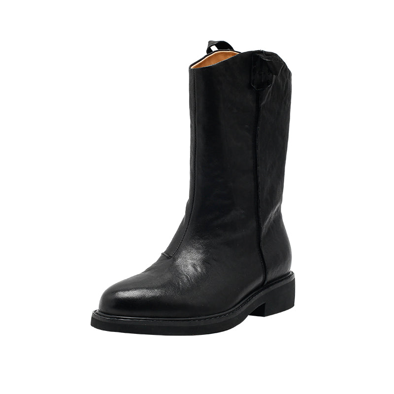 Bottes western rétro en cuir pour femmes, bottes décontractées mi-mollet en noir/caramel/marron rouge