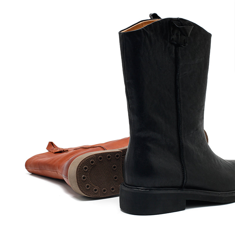 Bottes western rétro en cuir pour femmes, bottes décontractées mi-mollet en noir/caramel/marron rouge