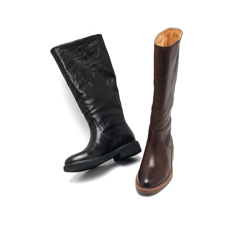 Bottes en cuir faites à la main pour femmes, bottes hautes d&