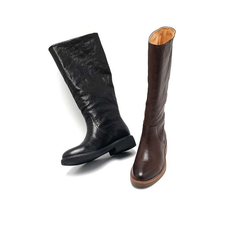 Bottes en cuir faites à la main pour femmes, bottes hautes d&