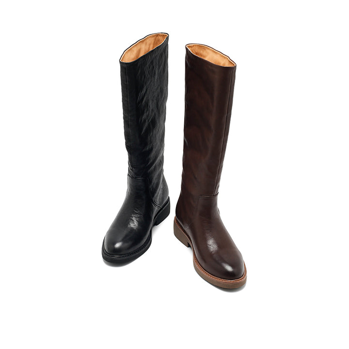 Bottes en cuir faites à la main pour femmes, bottes hautes d&