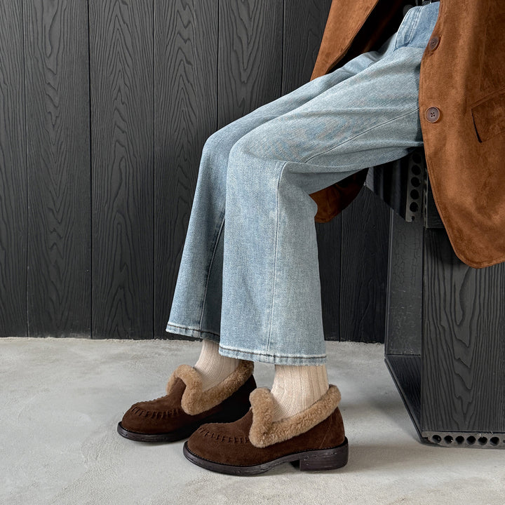 Mules décontractées en suède shaggy vintage pour femmes, d&
