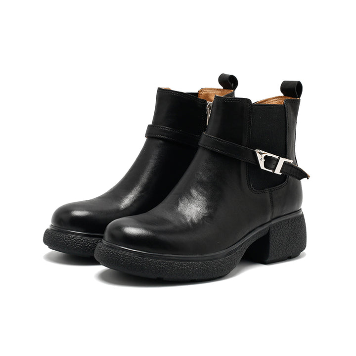 Bottines Chelsea faites à la main pour femmes, en cuir vintage avec boucle, en café/noir