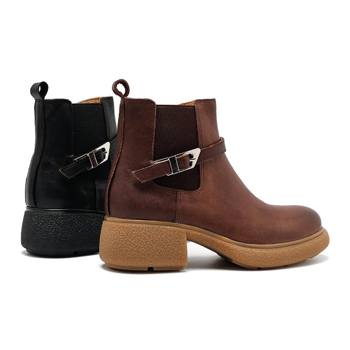 Bottines Chelsea faites à la main pour femmes, en cuir vintage avec boucle, en café/noir