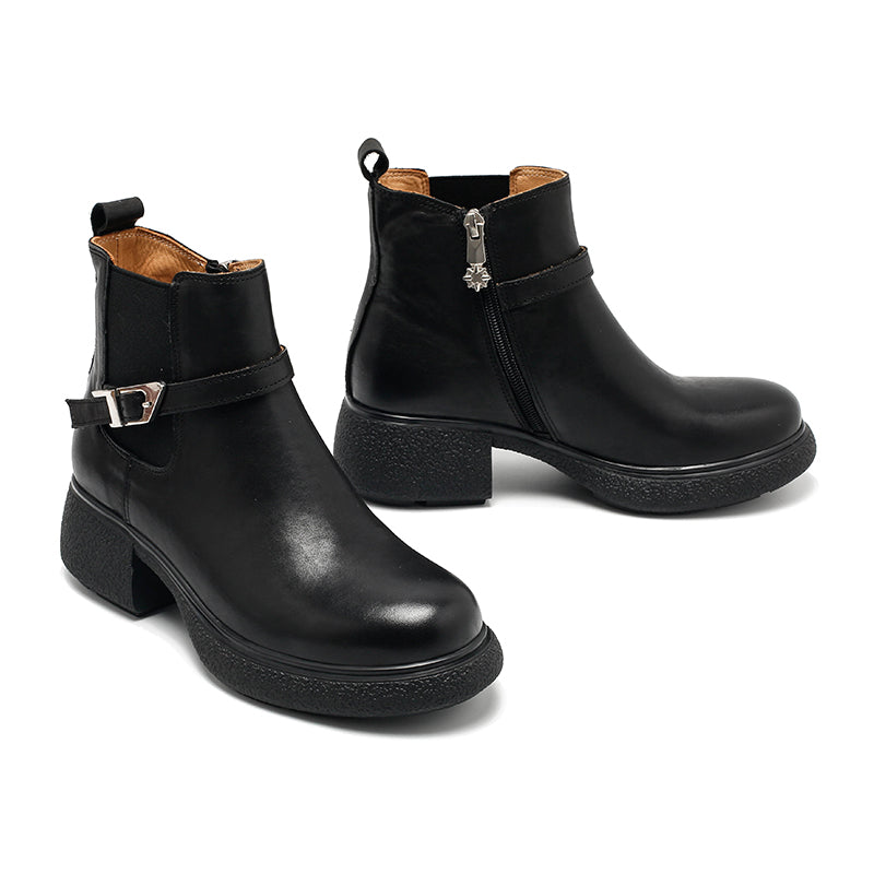 Bottines Chelsea faites à la main pour femmes, en cuir vintage avec boucle, en café/noir