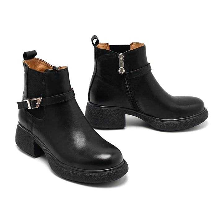 Bottines Chelsea faites à la main pour femmes, en cuir vintage avec boucle, en café/noir