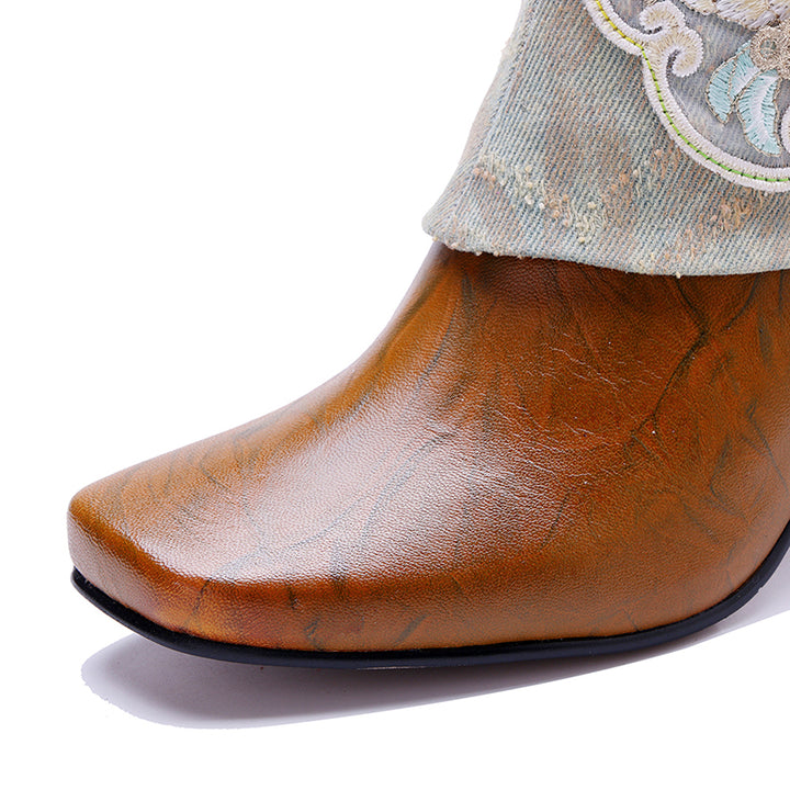 Bottines en cuir faites à la main pour femmes, avec détail nœud chinois, élégantes, à zip sur le côté, à talons, en marron