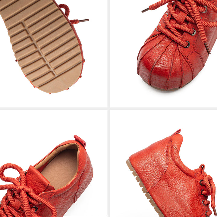 Baskets à Bout Coquille à Plateforme, Chaussures Décontractées en Cuir Plein Grain avec Talon Caché en Noir/Rouge