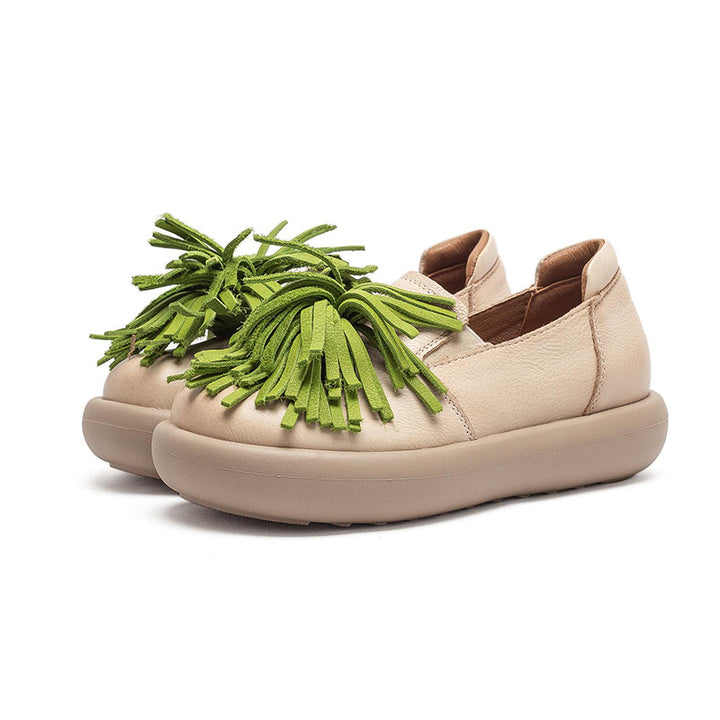 Mocassins à Plateforme en Cuir avec Franges pour Femmes, Chaussures Décontractées en 3 Couleurs