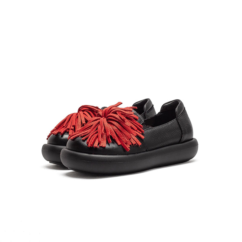 Mocassins à Plateforme en Cuir avec Franges pour Femmes, Chaussures Décontractées en 3 Couleurs
