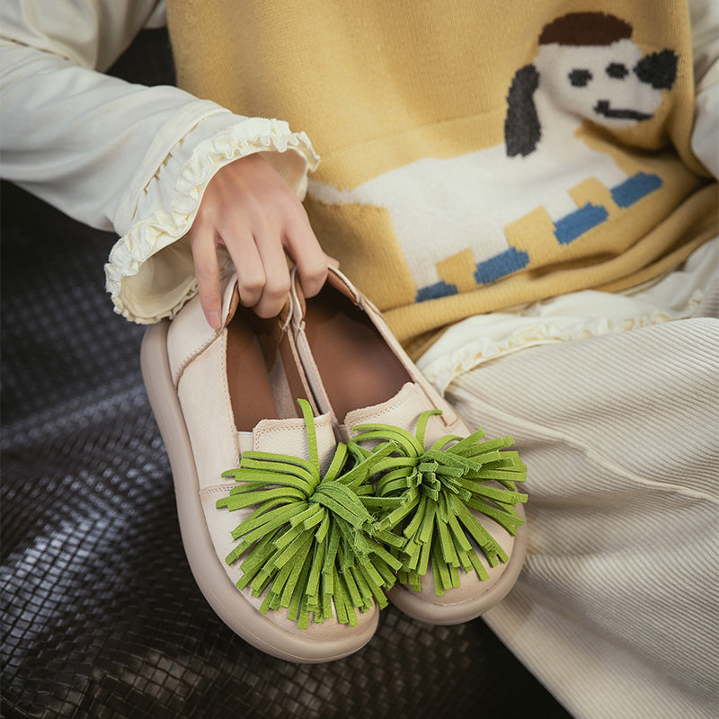 Mocassins à Plateforme en Cuir avec Franges pour Femmes, Chaussures Décontractées en 3 Couleurs
