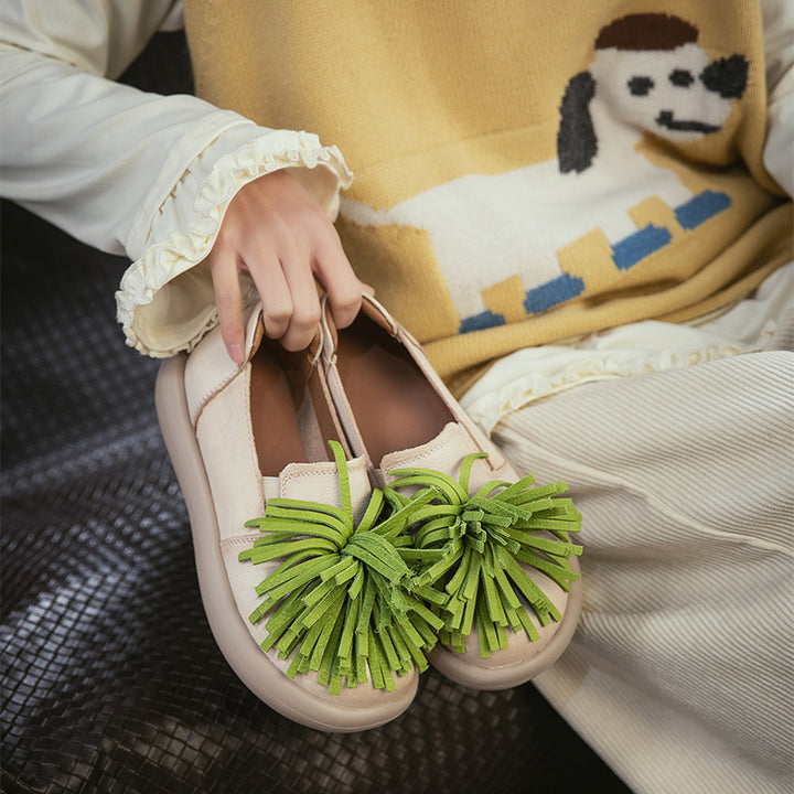 Mocassins à Plateforme en Cuir avec Franges pour Femmes, Chaussures Décontractées en 3 Couleurs