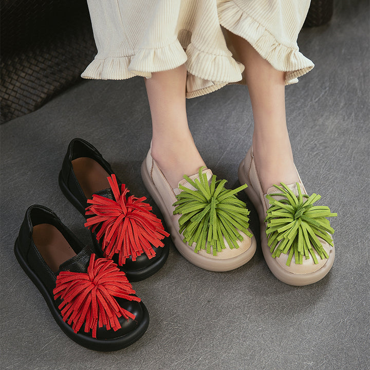 Mocassins à Plateforme en Cuir avec Franges pour Femmes, Chaussures Décontractées en 3 Couleurs